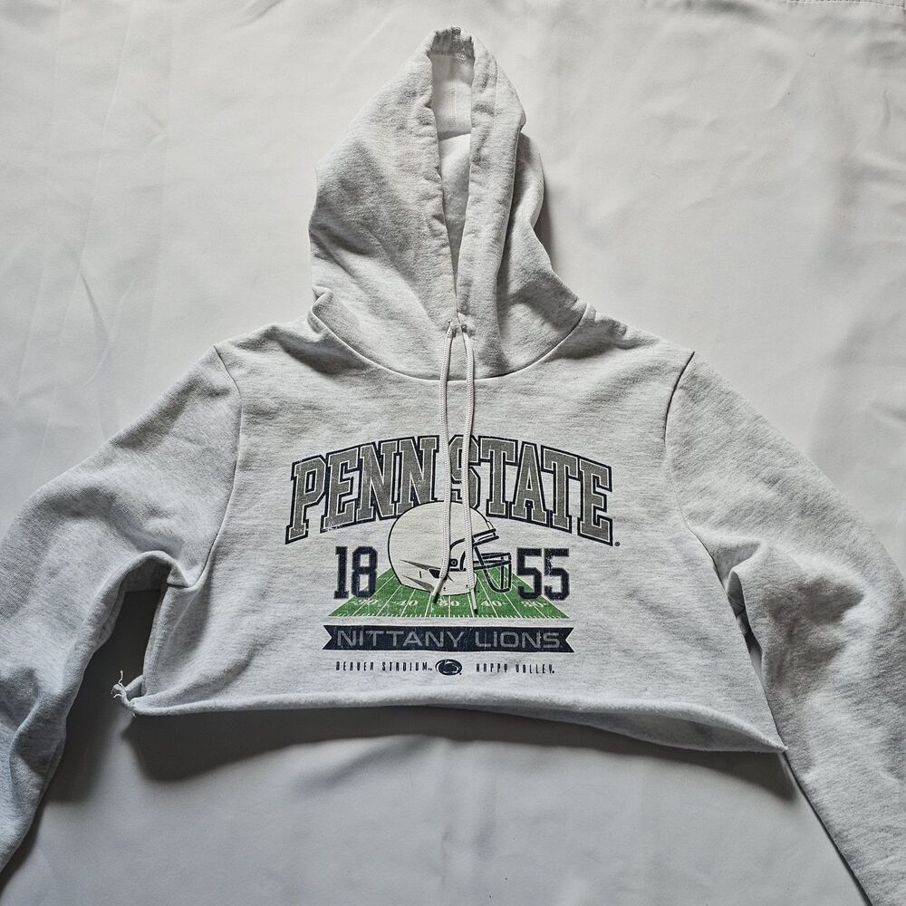 League Penn State Nittany Lions Football Helmet Women's Crop Hoodie Gray L